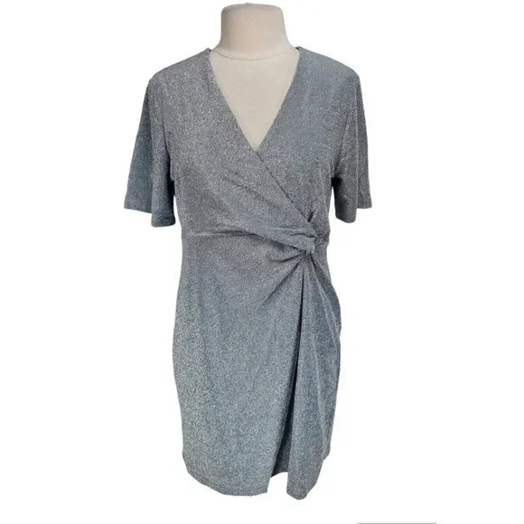 chinese dress ladies Entro Royal Blue Satin Wrap Dress with Side Self Tie Closure Plus 1XL main image 1